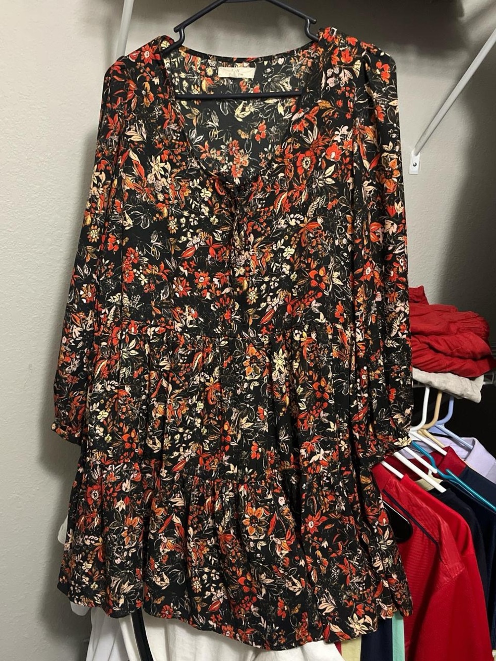 Chelsea & Violet Black Floral Button-Front Tunic with Orange & Cream Accents